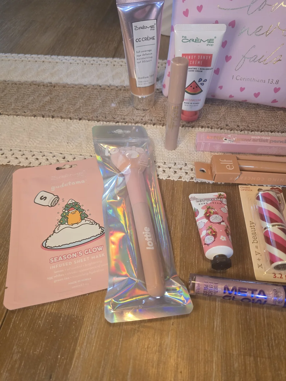 15-Pc Pink Glam & Glow Beauty Bundle- Lottie London, Crème Shop + Pink Heart Bag